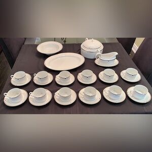 Mikasa Invitation Platinum China incl cups, saucers, bowls, platter, gravy boat